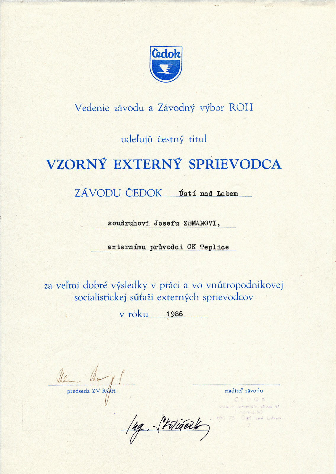 VZORNÝ PRŮVODCE - 1986