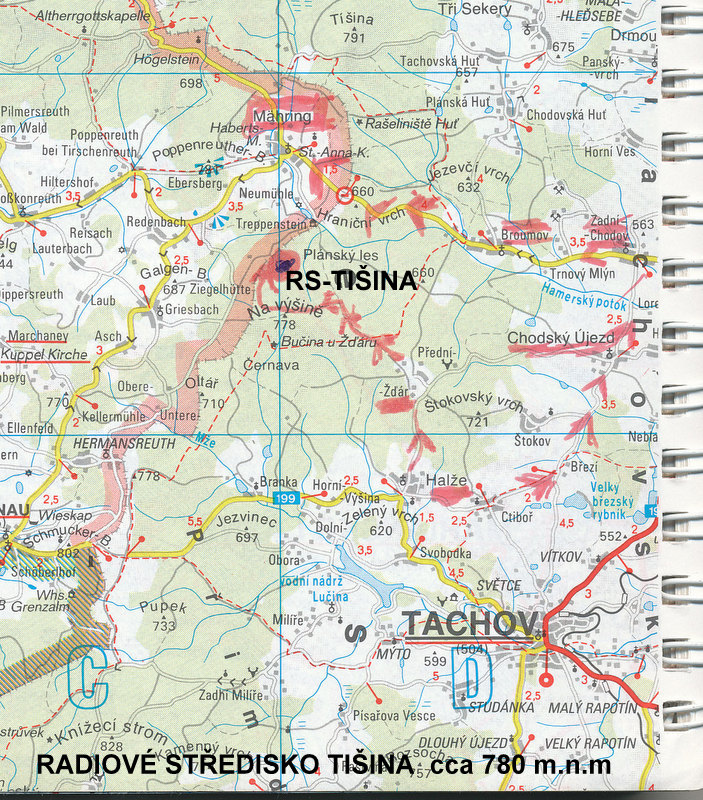 TIŠINA a okolí - MAPA s vyznačením místa a nadmořské výšky