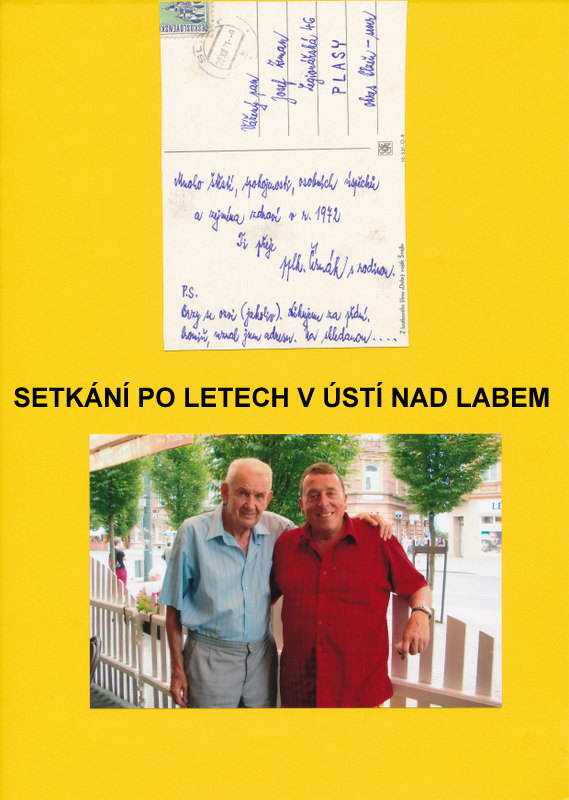 Pohled s přáním - pplk.ing.ČERMÁK Zdeněk s PEPOU při setkání v Cukrárně BARBORKA v Ústí nad Labem