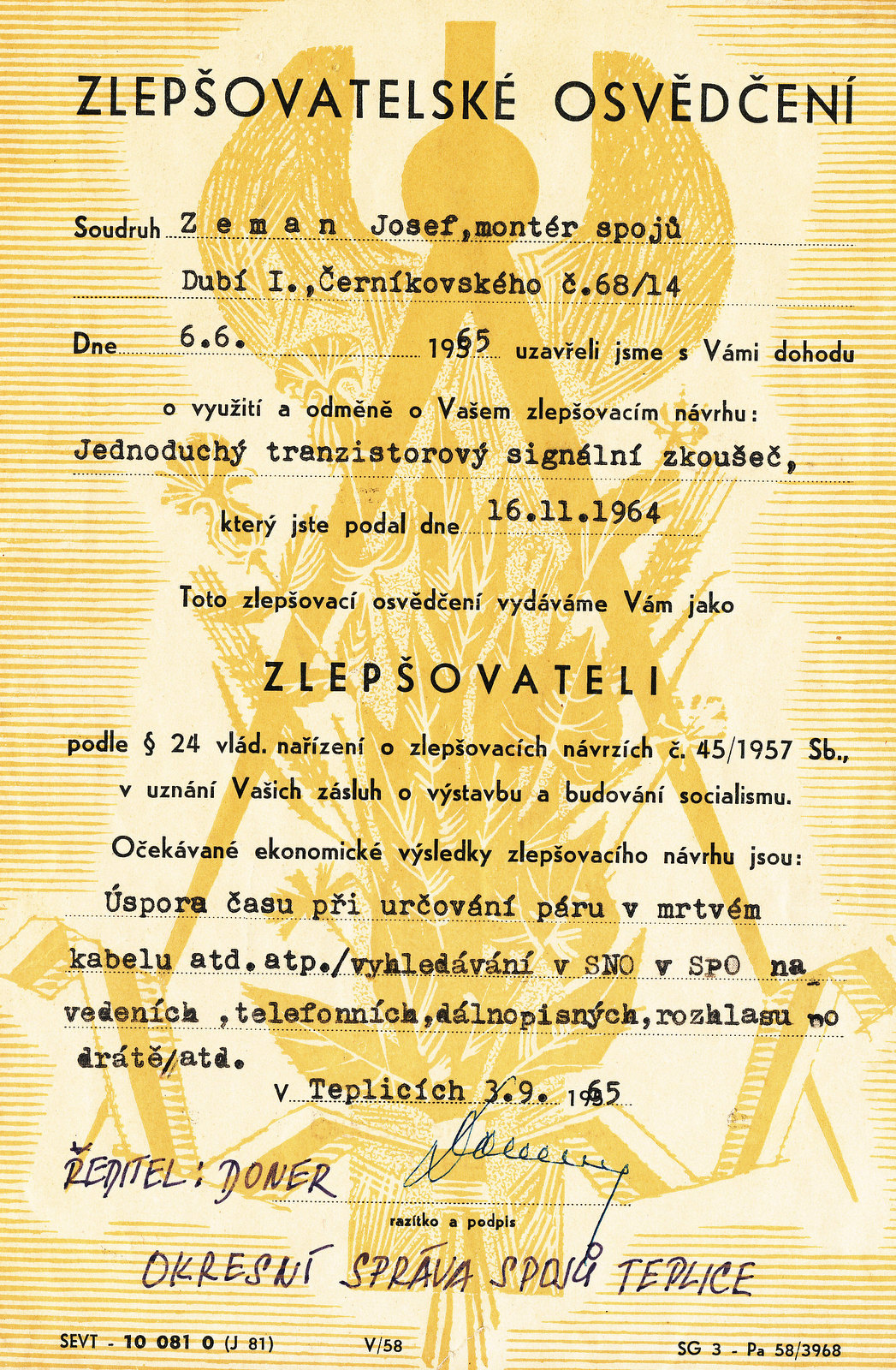 ZLEPŠOVACÍ NÁVRH - 1965 - OKSS TEPLICE